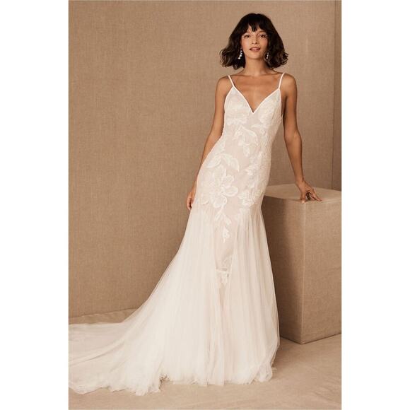 Willowby by Watters Holden 53600 Sz 12 Ivory Blush Boho Slip Lace Illusion Dress - Picture 1 of 16